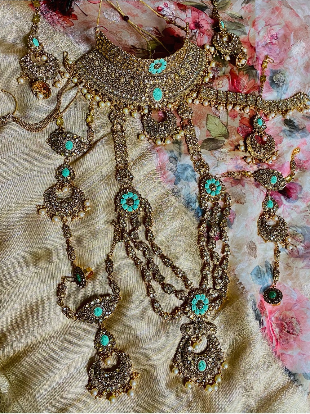 Gold-Tone Necklace Set with Turquoise Accents for Women